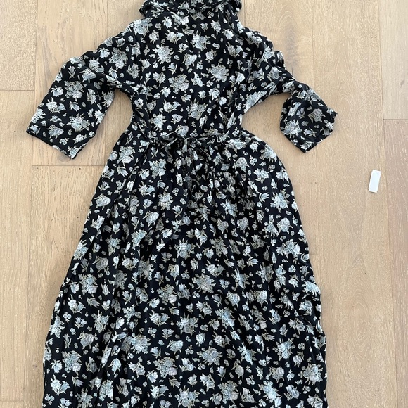 April Cornell Vintage Black Floral Long Sleeve 90’s Dress with Pockets - Picture 4 of 6